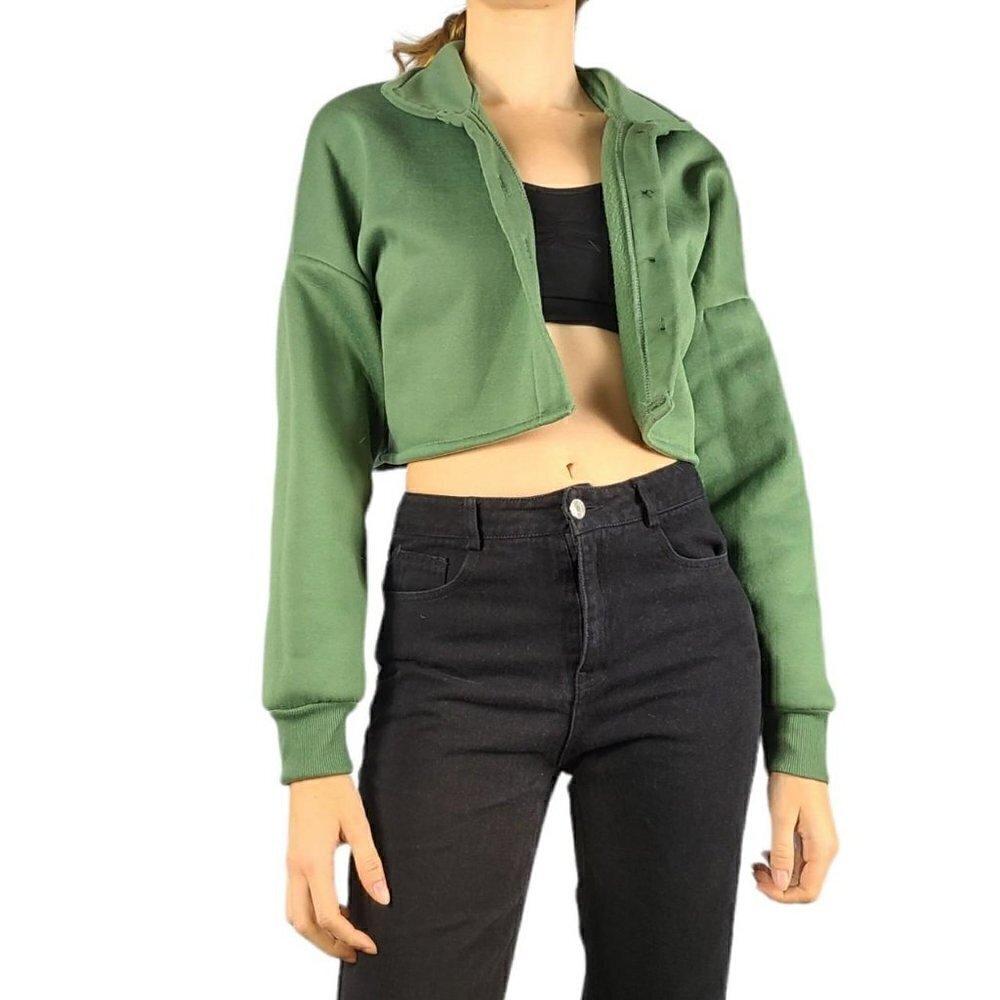 Shein Cropped Green Puffy Sweater Jacket - Picture 1 of 4